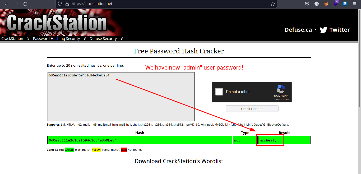 admin hash cracked